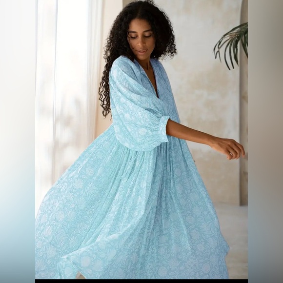 New Boho Aqua & White Viscose Floral Dress XXXL Fit - Picture 1 of 7